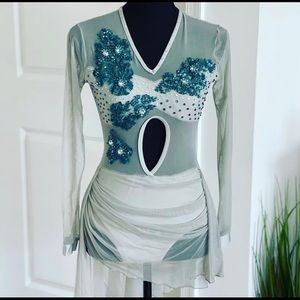 Dance Costume : Adult Small contemporary/lyrical/grey/aqua